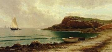 150の主題の芸術作品 Painting - ドリーとヨットのある海の風景 モダンなビーチサイド アルフレッド・トンプソン・ブリチャー
